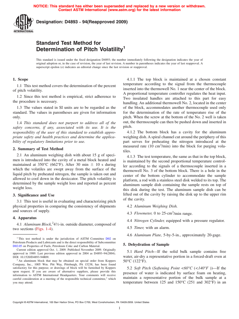 ASTM D4893-94(2009) - Standard Test Method for Determination of Pitch Volatility