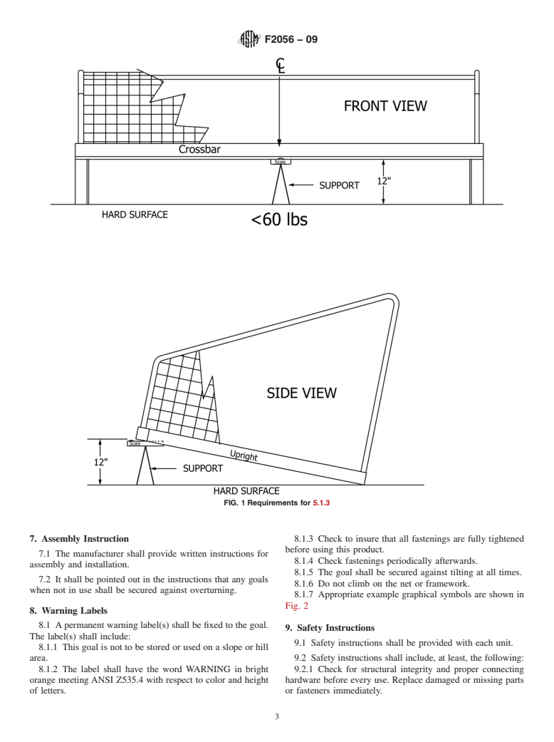 ASTM F2056-09 - Standard Safety and Performance Specification for Soccer Goals (Withdrawn 2018)