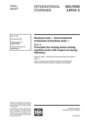 ISO/FDIS 14955-3 - Machine tools -- Environmental evaluation of machine tools