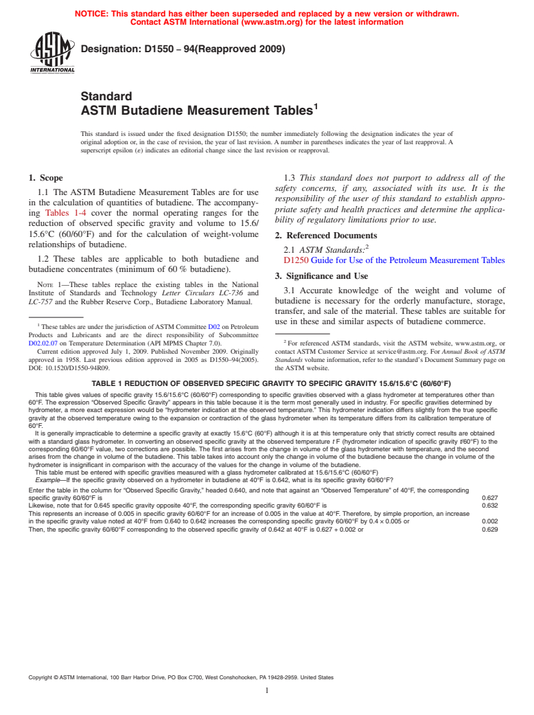 ASTM D1550-94(2009) - Standard ASTM Butadiene Measurement Tables