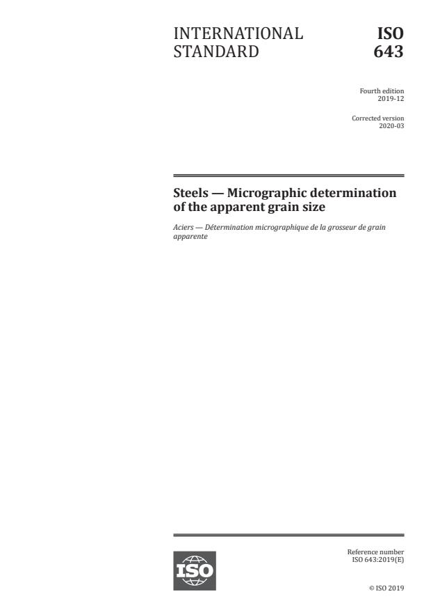 ISO 643:2019 - Steels -- Micrographic determination of the apparent grain size