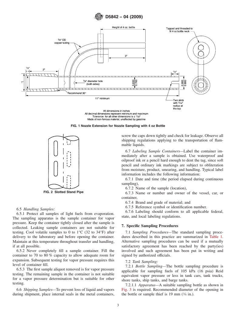 ASTM D5842-04(2009) - Standard Practice for Sampling and Handling of Fuels for Volatility Measurement