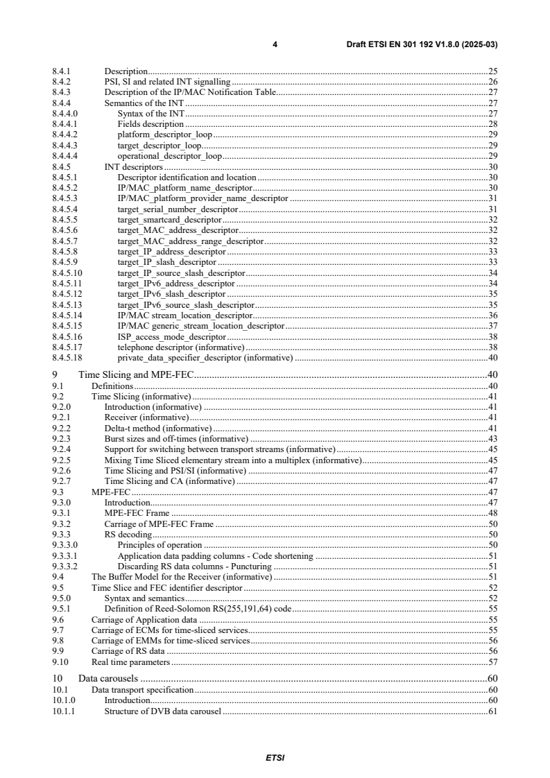 SIST EN 301 192 V1.8.1:2025 ETSI EN 301 192 V1.8.0 (2025-03) - Digital Video Broadcasting (DVB); DVB specification for data broadcasting - Page 4 preview