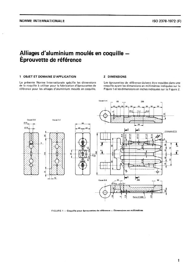ISO 2378:1972 - Alliages d'aluminium moulés en coquille -- Éprouvette de référence