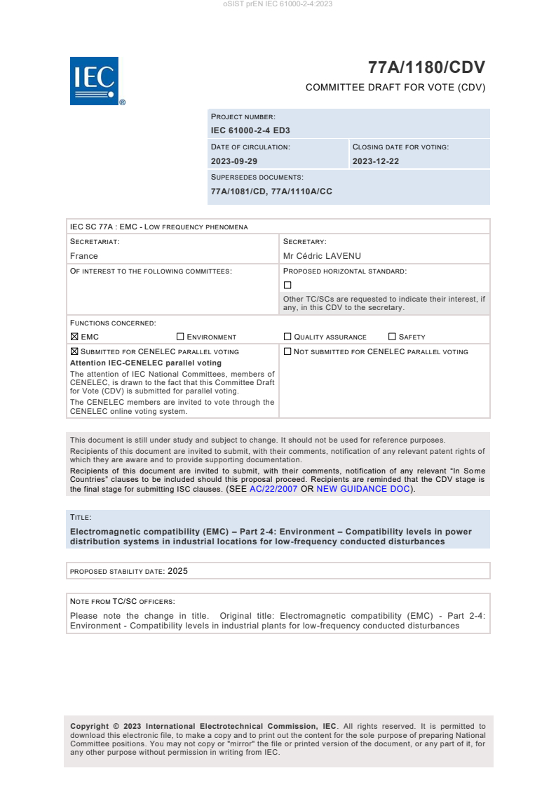 prEN IEC 61000-2-4:2023 - BARVE