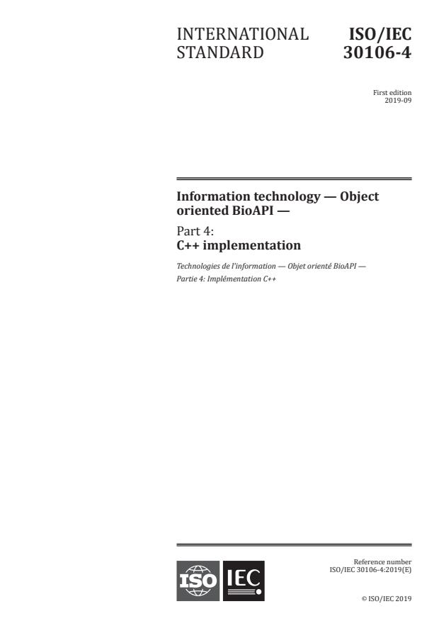 ISO/IEC 30106-4:2019 - Information technology -- Object oriented BioAPI