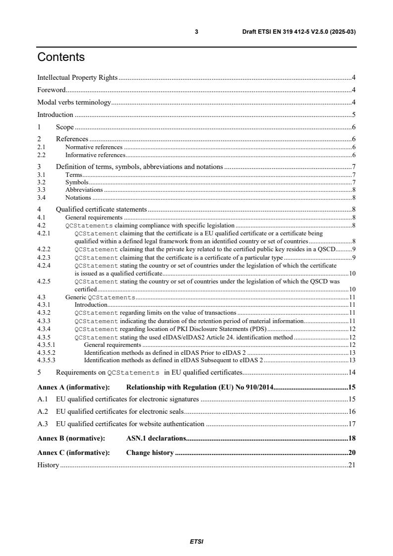 ETSI EN 319 412-5 V2.5.0 (2025-03) - Electronic Signatures and Trust Infrastructures (ESI); Certificate Profiles; Part 5: QCStatements