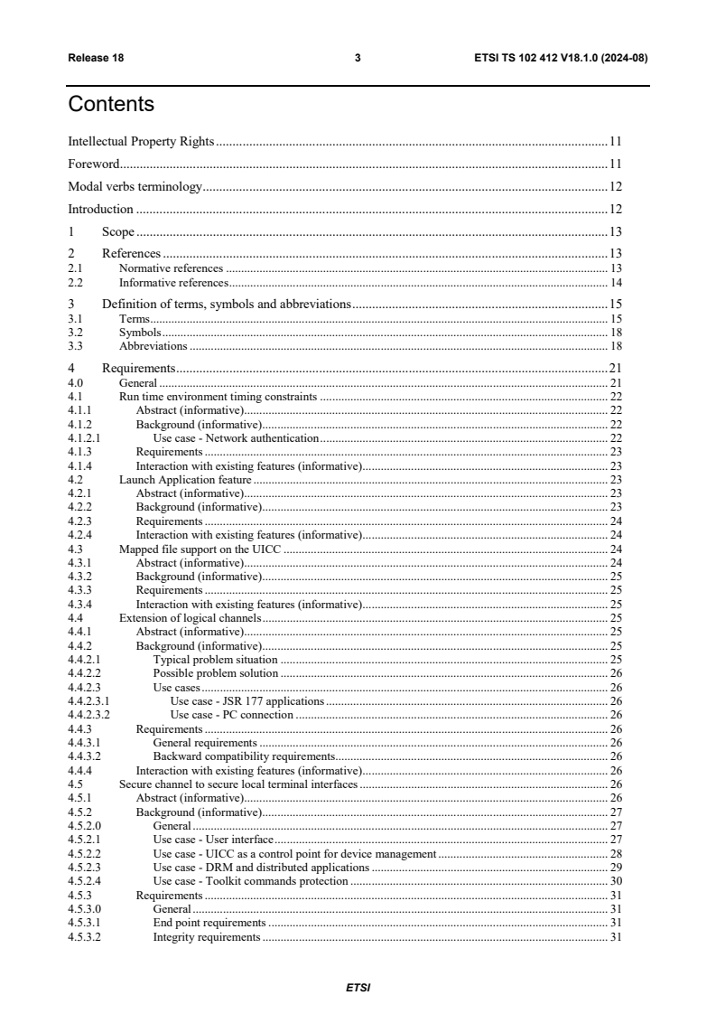 ETSI TS 102 412 V18.1.0 (2024-08) - Smart Cards; Smart Card Platform Requirements Stage 1 (Release 18)