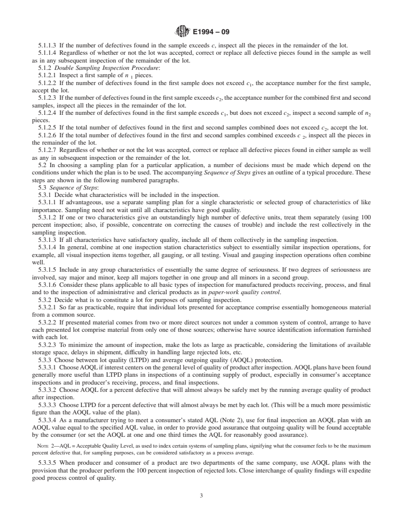 REDLINE ASTM E1994-09 - Standard Practice for Use of Process Oriented AOQL and LTPD Sampling Plans