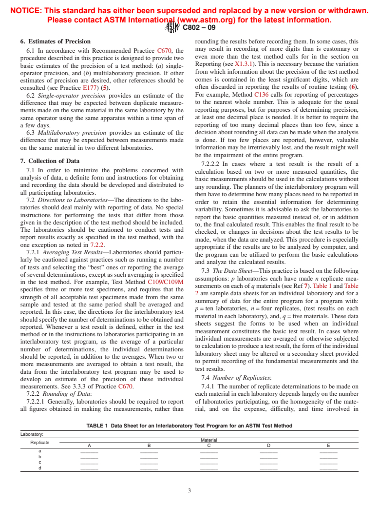 ASTM C802-09 - Standard Practice for Conducting an Interlaboratory Test Program to Determine the Precision of Test Methods for Construction Materials