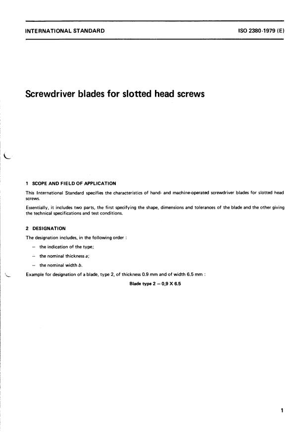 ISO 2380:1979 - Screwdriver blades for slotted head screws