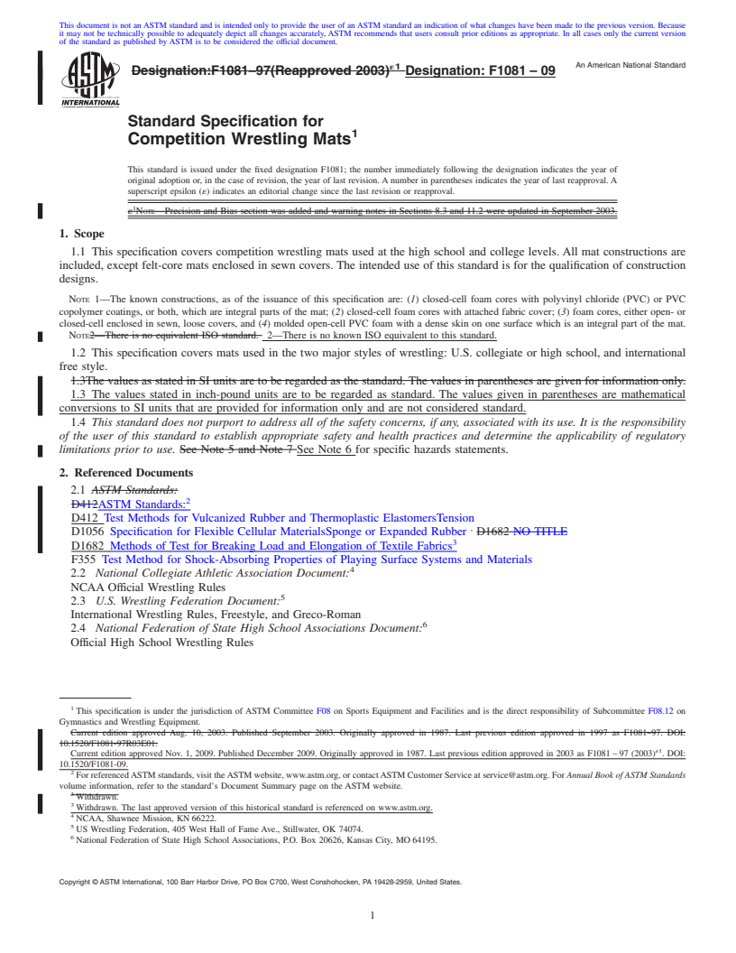 REDLINE ASTM F1081-09 - Standard Specification for Competition Wrestling Mats