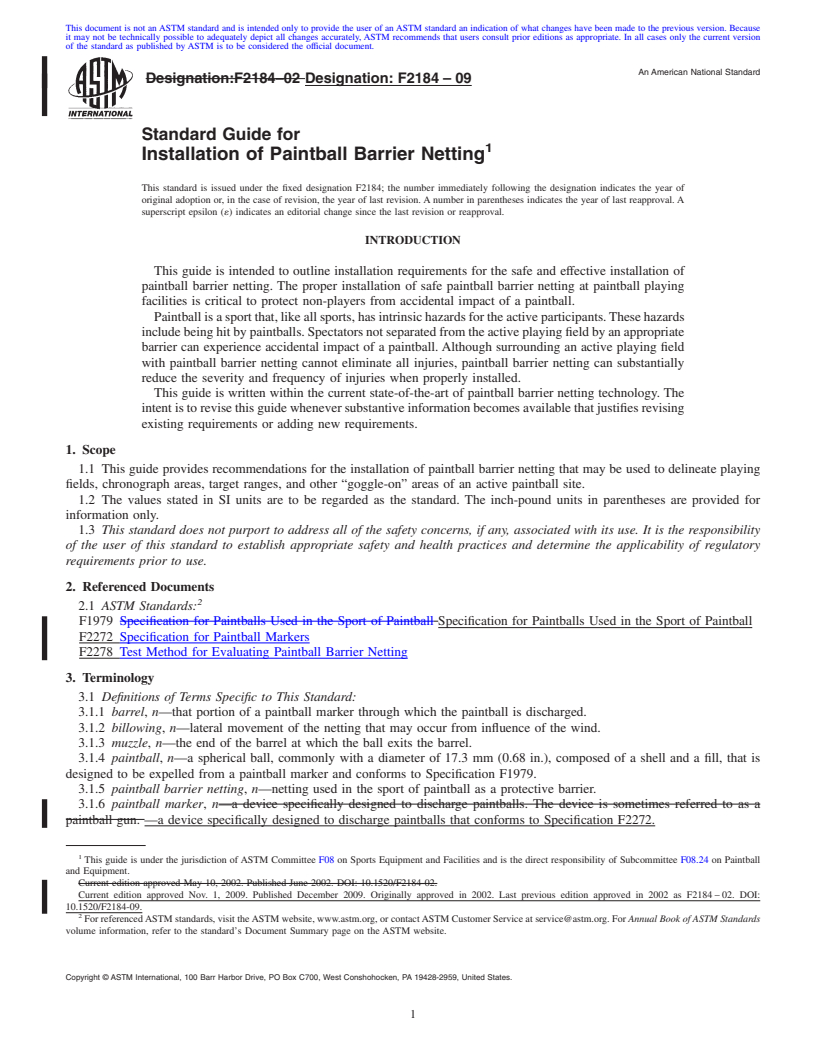 REDLINE ASTM F2184-09 - Standard Guide for Installation of Paintball Barrier Netting