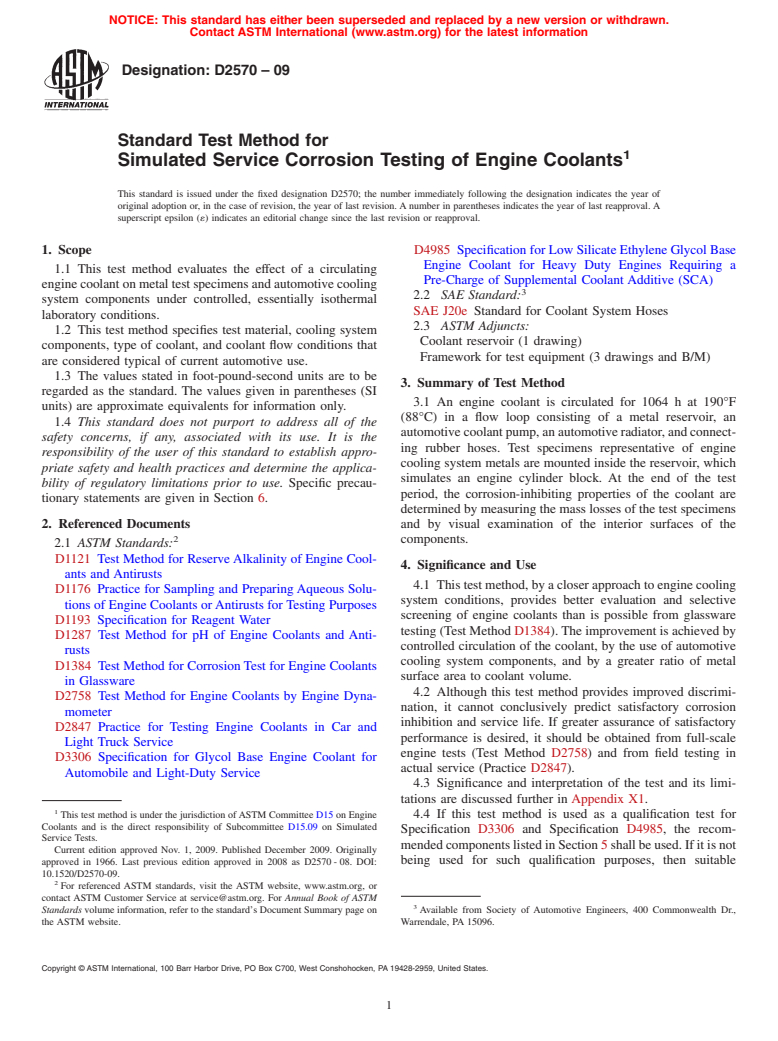 ASTM D2570-09 - Standard Test Method for Simulated Service Corrosion Testing of Engine Coolants