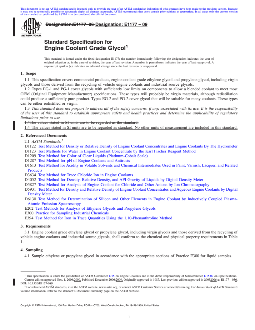 REDLINE ASTM E1177-09 - Standard Specification for Engine Coolant Grade Ethylene Glycol