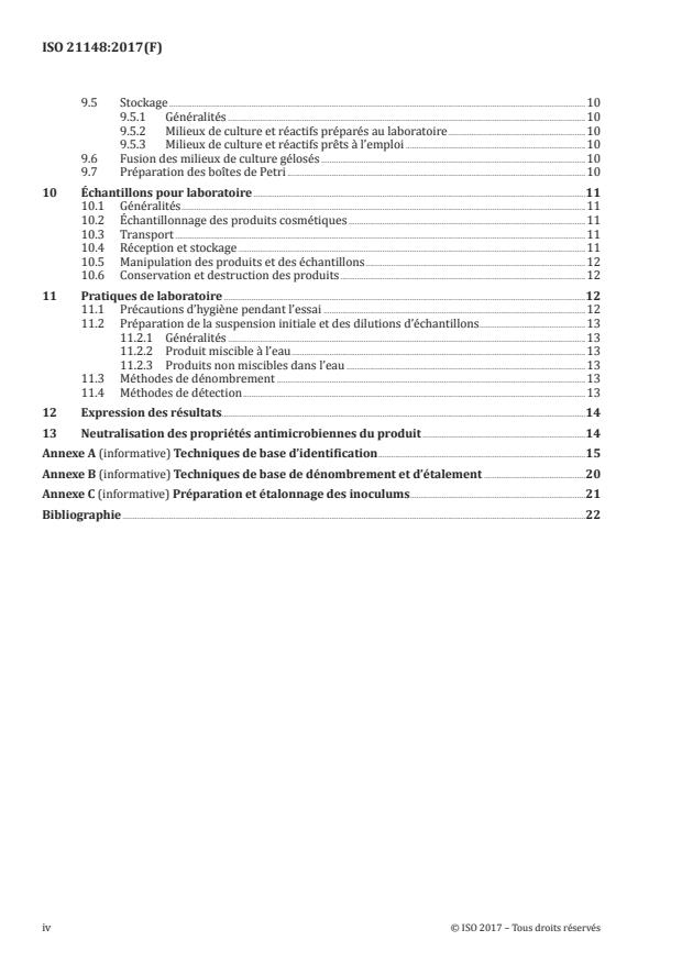 ISO 21148:2017 ISO 21148:2017 - Cosmétiques -- Microbiologie -- Instructions générales pour les examens microbiologiques - Page 4 preview
