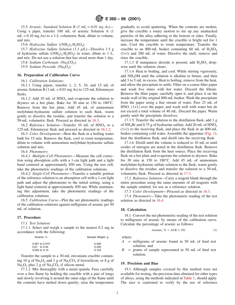 ASTM E360-96(2001) - Standard Test Methods for Chemical Analysis of Silicon and Ferrosilicon (Withdrawn 2006)