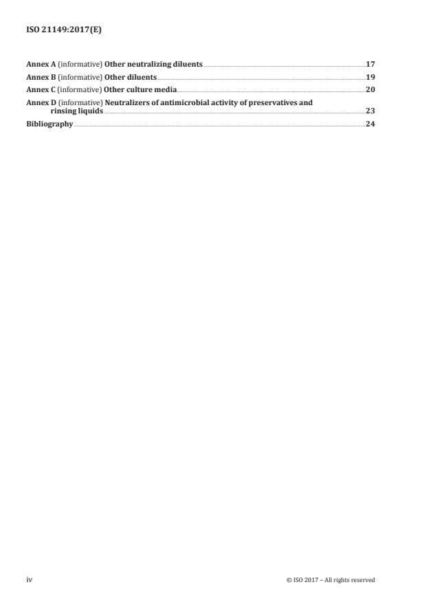 ISO 21149:2017 ISO 21149:2017 - Cosmetics -- Microbiology -- Enumeration and detection of aerobic mesophilic bacteria - Page 4 preview