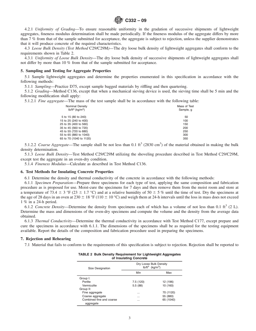 REDLINE ASTM C332-09 - Standard Specification for Lightweight Aggregates for Insulating Concrete