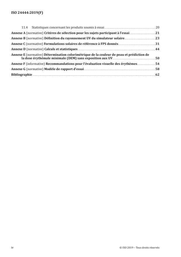 ISO 24444:2019 ISO 24444:2019 - Cosmétiques -- Méthodes d'essai de protection solaire -- Détermination in vivo du facteur de protection solaire (FPS) - Page 4 preview