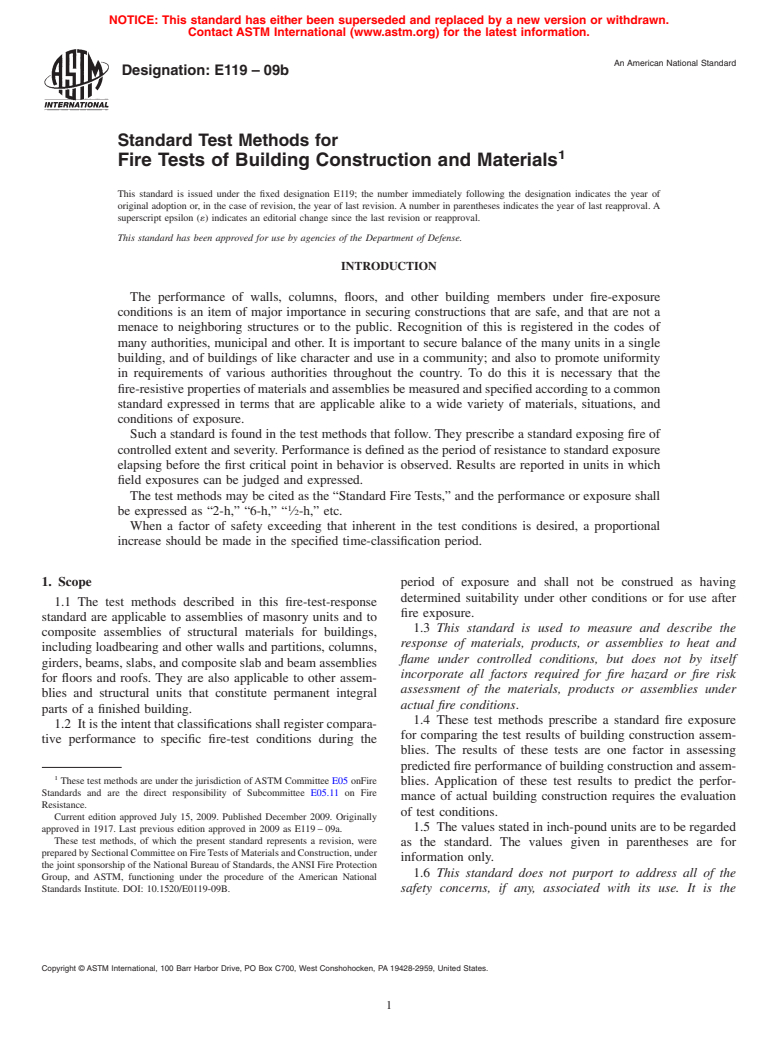 ASTM E119-09b - Standard Test Methods for  Fire Tests of Building Construction and Materials