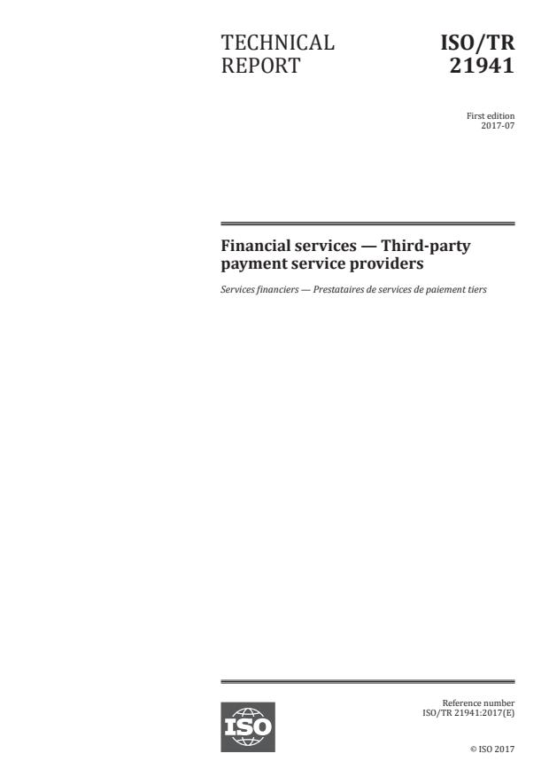 ISO/TR 21941:2017 - Financial services -- Third-party payment service providers