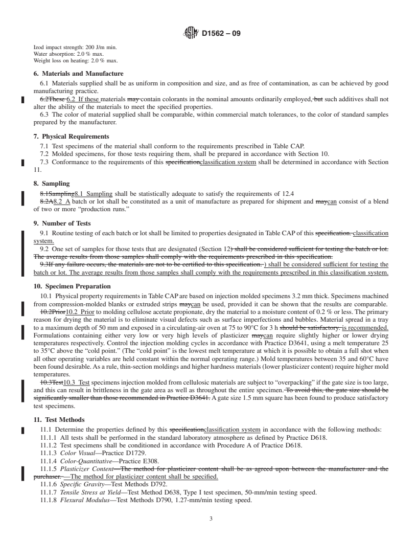 REDLINE ASTM D1562-09 - Standard Classification System and Basis for Specification for Cellulose Acetate Propionate Molding and Extrusion Compounds