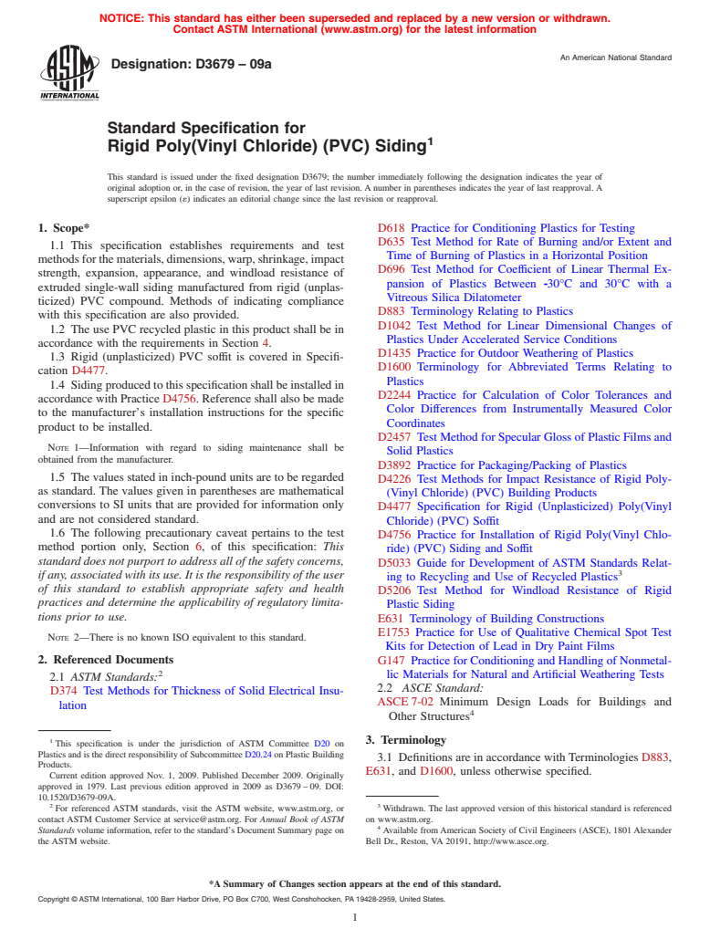 ASTM D3679-09a - Standard Specification for  Rigid Poly(Vinyl Chloride) (PVC) Siding