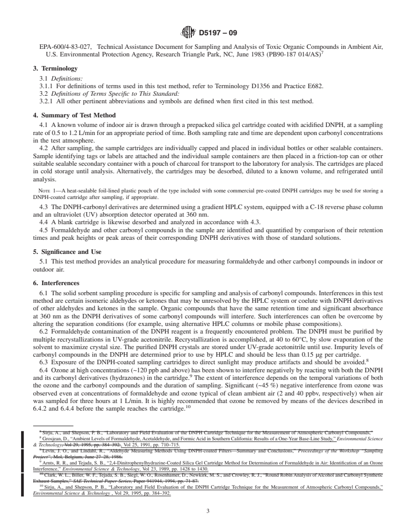 REDLINE ASTM D5197-09 - Standard Test Method for Determination of Formaldehyde and Other Carbonyl Compounds in Air (Active Sampler Methodology)