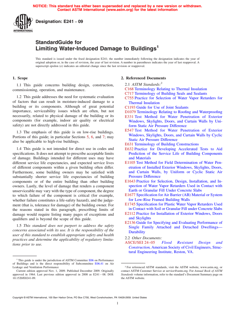 ASTM E241-09 - Standard Guide for Limiting Water-Induced Damage to Buildings