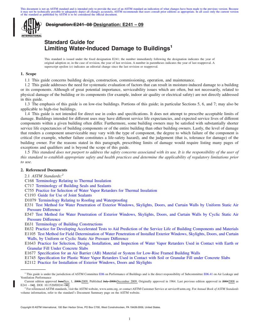 REDLINE ASTM E241-09 - Standard Guide for Limiting Water-Induced Damage to Buildings