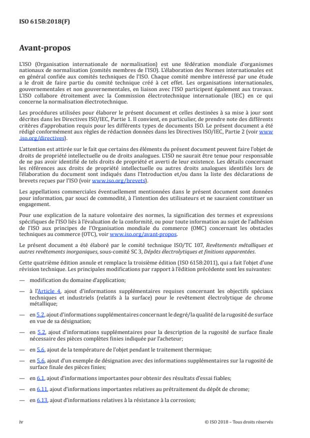 ISO 6158:2018 ISO 6158:2018 - Revetements métalliques et autres revetements inorganiques -- Dépôts électrolytiques de chrome pour usages industriels - Page 4 preview