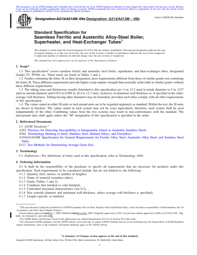 REDLINE ASTM A213/A213M-09b - Standard Specification for  Seamless Ferritic and Austenitic Alloy-Steel Boiler, Superheater, and Heat-Exchanger Tubes