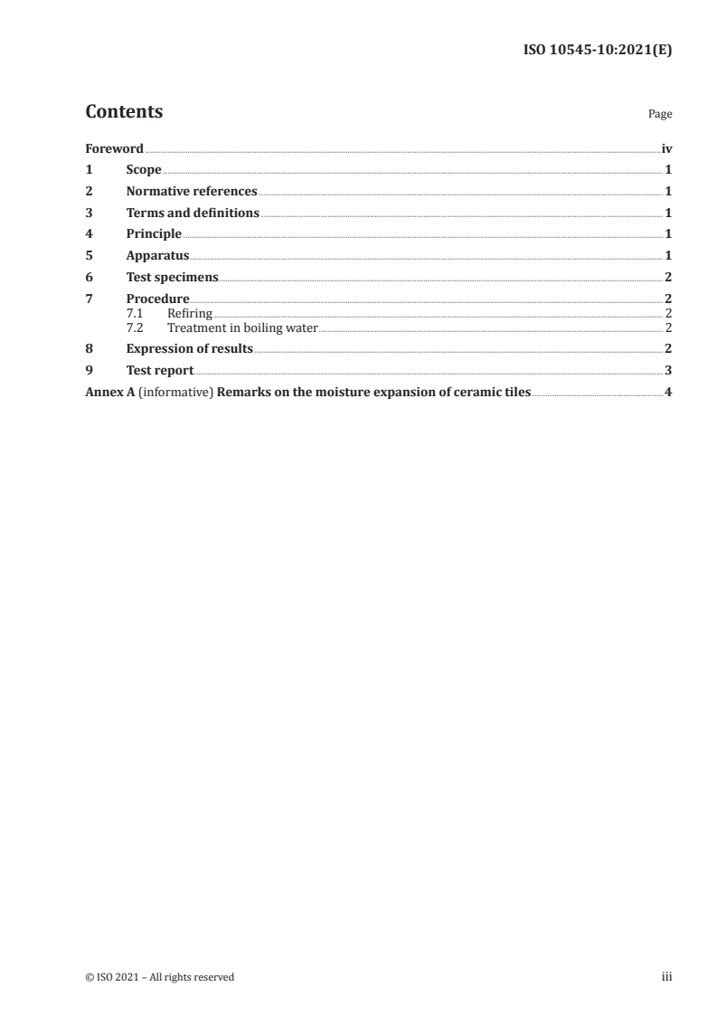 ISO 10545-10:2021 - Ceramic tiles — Part 10: Determination of moisture expansion
Released:9/8/2021
