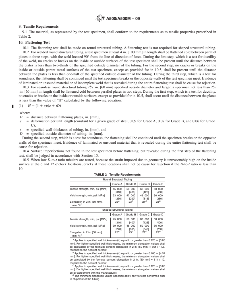 REDLINE ASTM A500/A500M-09 - Standard Specification for Cold-Formed Welded and Seamless Carbon Steel Structural Tubing in Rounds and Shapes