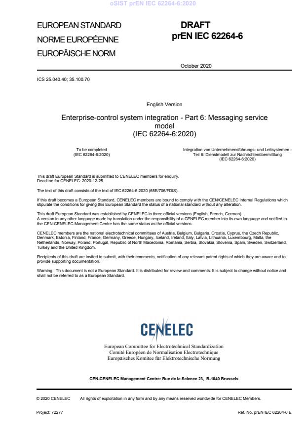 prEN IEC 62264-6:2020 - BARVE