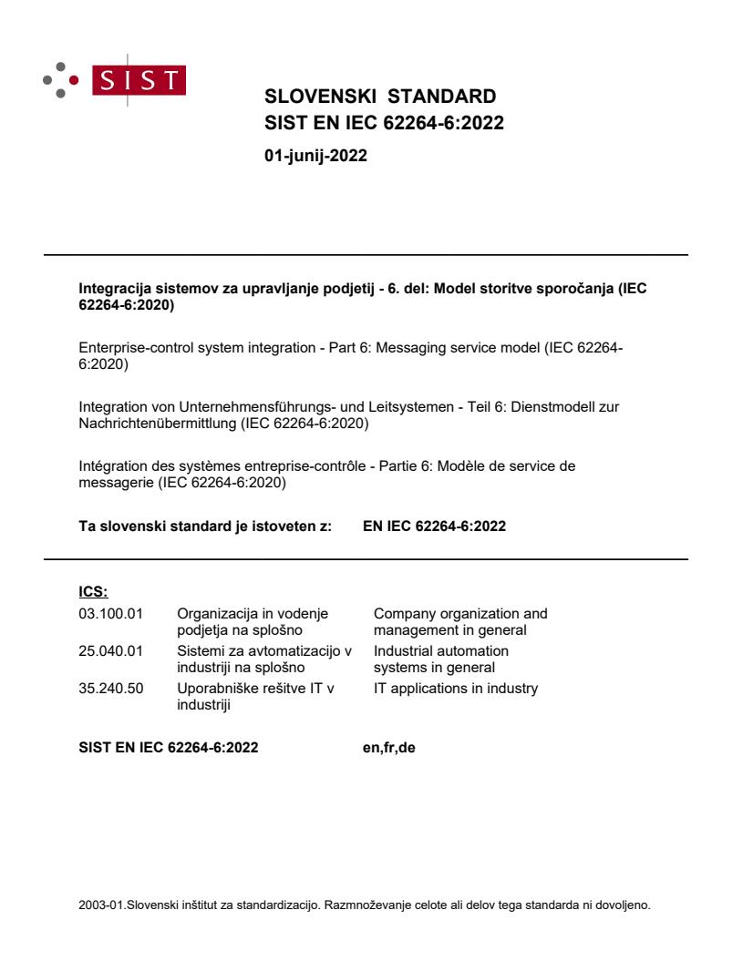 EN IEC 62264-6:2022 - BARVE