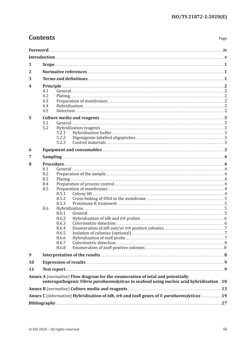 ISO/TS 21872-2:2020 - Microbiology of the food chain — Horizontal method for the determination of Vibrio spp. — Part 2: Enumeration of total and potentially enteropathogenic Vibrio parahaemolyticus in seafood using nucleic acid hybridization
Released:10/27/2020