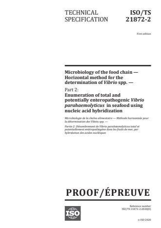 ISO/PRF TS 21872-2:Version 12-sep-2020 - Microbiology of the food chain -- Horizontal method for the determination of Vibrio spp.