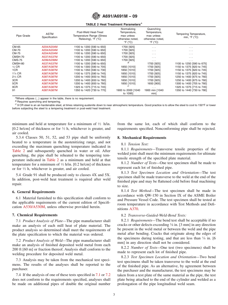 ASTM A691/A691M-09 - Standard Specification for Carbon and Alloy Steel Pipe, Electric-Fusion-Welded for High-Pressure Service at High Temperatures