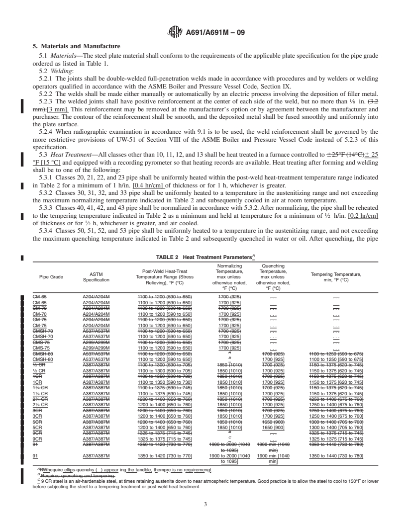 REDLINE ASTM A691/A691M-09 - Standard Specification for Carbon and Alloy Steel Pipe, Electric-Fusion-Welded for High-Pressure Service at High Temperatures