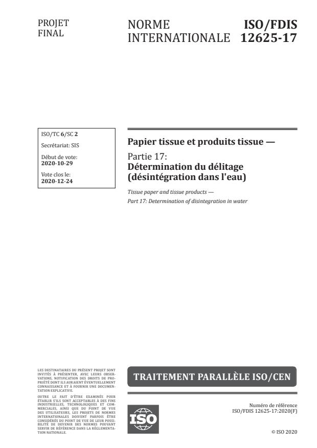 ISO/FDIS 12625-17:Version 28-nov-2020 - Papier tissue et produits tissue