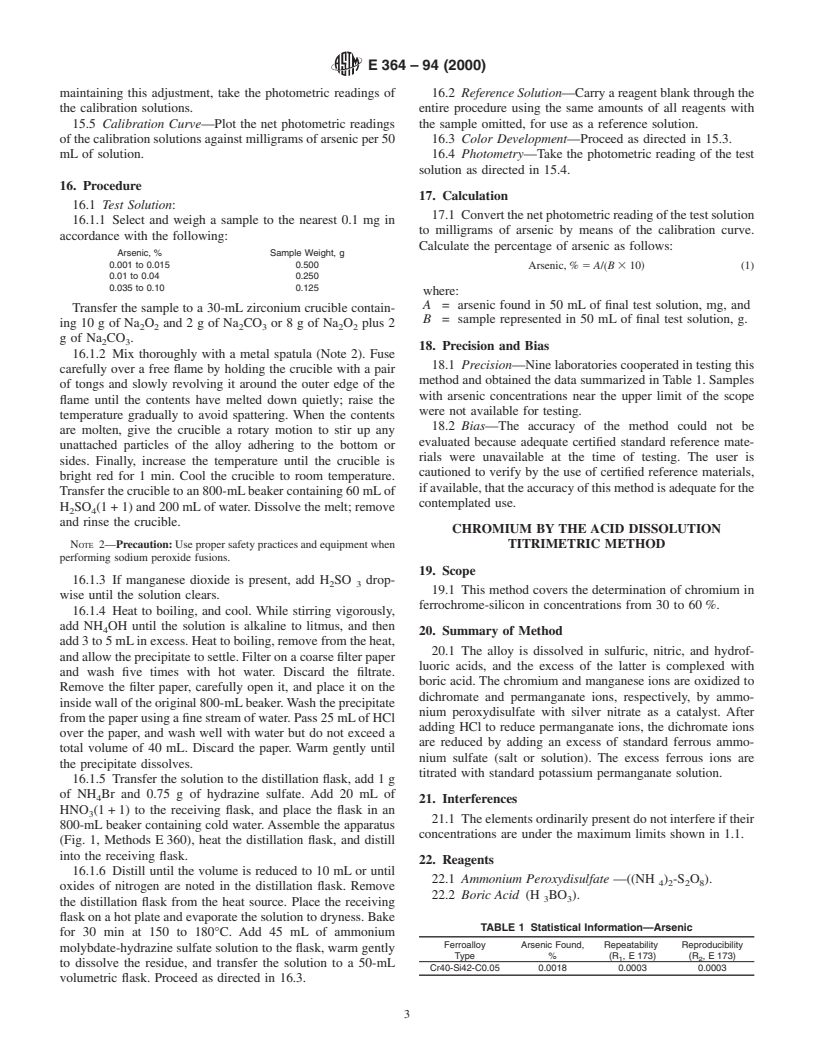 ASTM E364-94(2000) - Standard Test Methods for Chemical Analysis of Ferrochrome-Silicon (Withdrawn 2006)