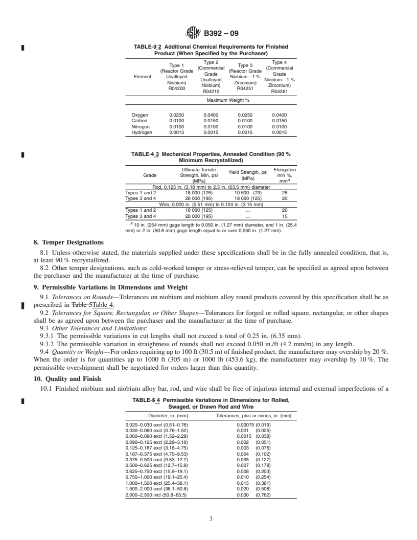 REDLINE ASTM B392-09 - Standard Specification for Niobium and Niobium Alloy Bar, Rod, and Wire