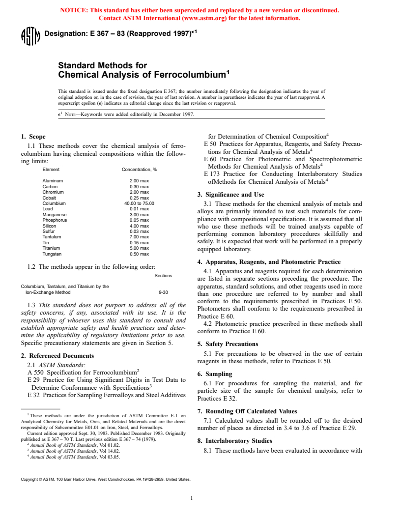 ASTM E367-83(1997)e1 - Standard Methods for Chemical Analysis of Ferrocolumbium