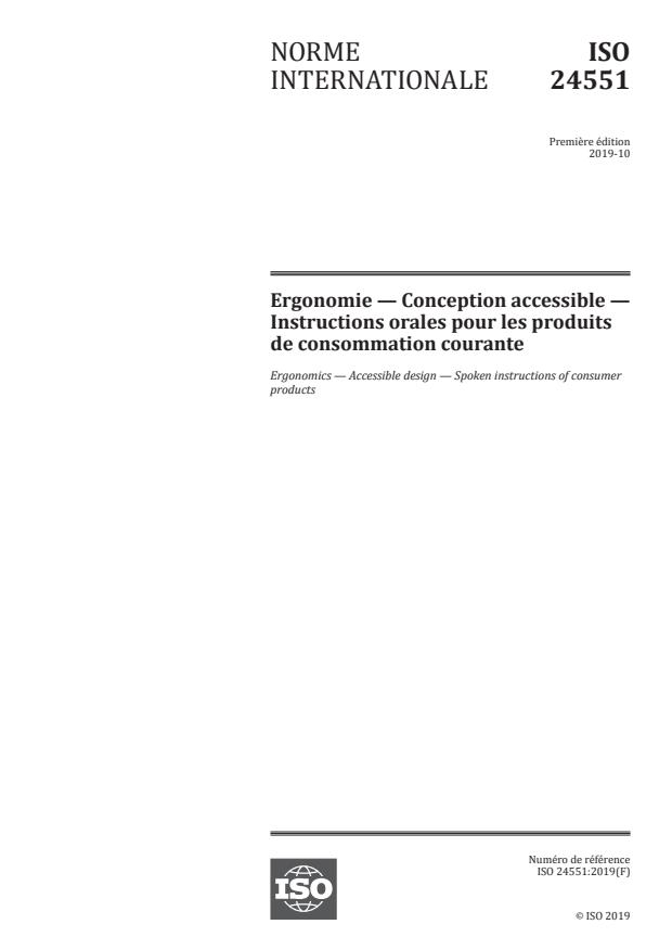 ISO 24551:2019 - Ergonomie -- Conception accessible -- Instructions orales pour les produits de consommation courante