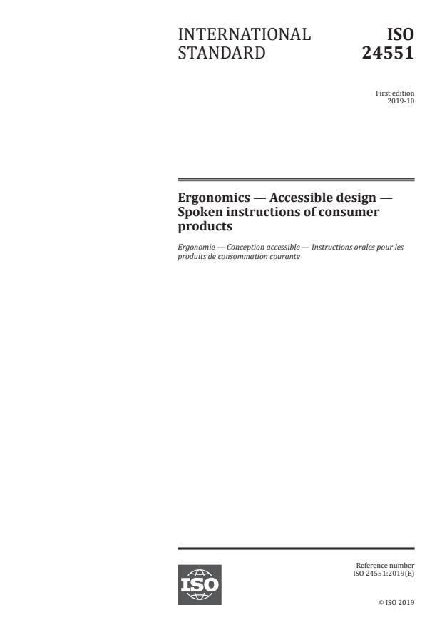 ISO 24551:2019 - Ergonomics -- Accessible design -- Spoken instructions of consumer products