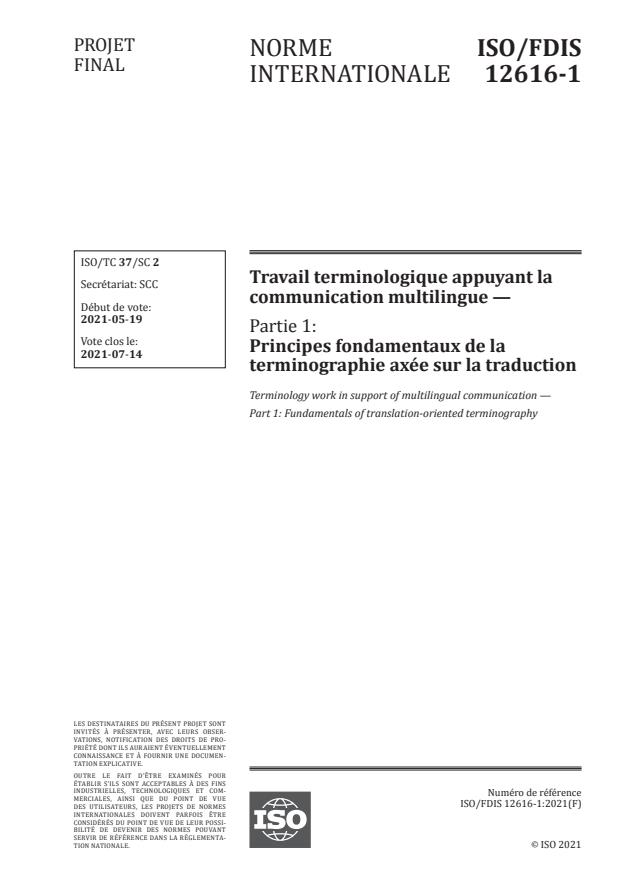 ISO/FDIS 12616-1:Version 03-jul-2021 - Travail terminologique appuyant la communication multilingue