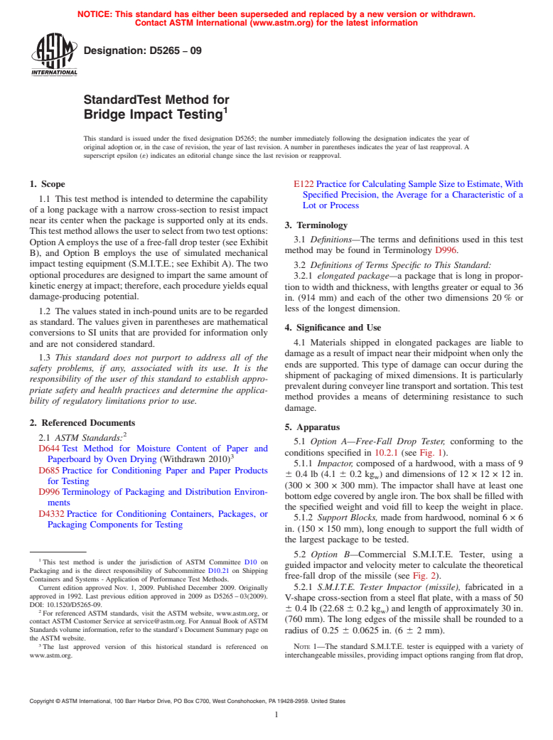 ASTM D5265-09 - Standard Test Method for Bridge Impact Testing