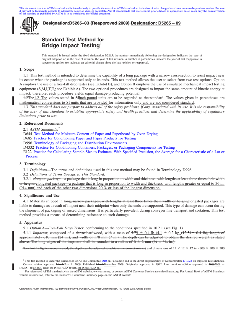 REDLINE ASTM D5265-09 - Standard Test Method for Bridge Impact Testing